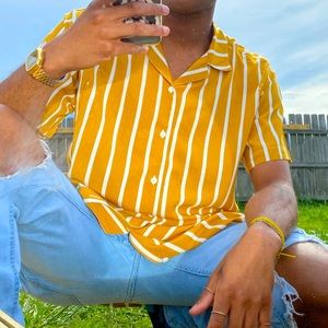 yellow and white striped button down